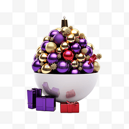 紫色的化妆品图片_圣诞树丝带中间紫色彩球内的化妆