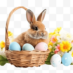 草篮图片_复活节彩蛋篮与兔子