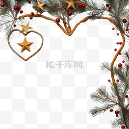 奋斗文化墙图片_圣诞边框设计，带有树枝和星星，