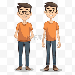 家伙剪贴画卡通年轻人穿着橙色 t 