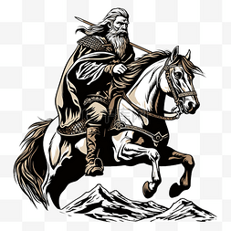 盾牌术图片_北欧神奥丁骑着马