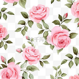 玫瑰无缝图片_传统民间玫瑰花和树枝的水彩印花