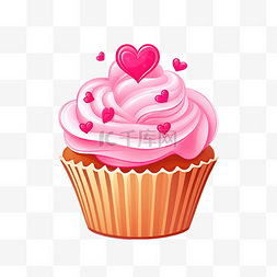 爱情的象征图片_带有粉红色奶油和饼干心的纸杯蛋