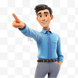 手指指向图片_穿着蓝色衬衫的商人指着并推荐姿