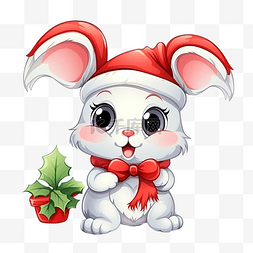 卡通兔子与圣诞钟声快乐寒假吉祥