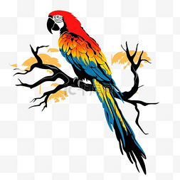 图形图像绘制剪影鸟金刚鹦鹉在树