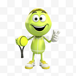 网球吉祥物竖起大拇指 3D 人物插