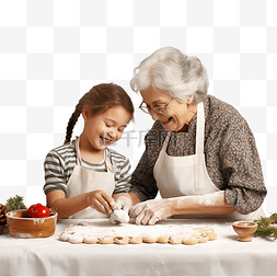 奶奶和孙子图片_孙子和祖母一起准备自制面团庆祝