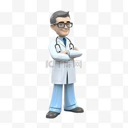 3d 戴着眼镜和蓝色衣服的孤立医生