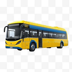 曼谷图片_3D渲染泰国城市巴士蓝色白色黄色p
