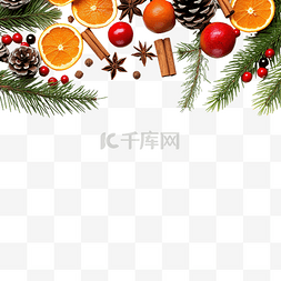 星星形边框图片_冷杉树枝和圣诞玩具和香料的圣诞