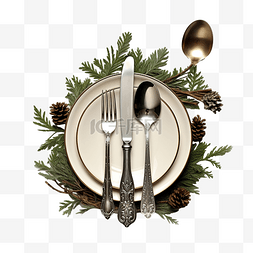银器老虎图片_圣诞餐桌摆设，配有银器和深色天