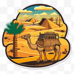 沙漠骆驼丝绸之路图片_骆驼与棕榈树和沙漠插画剪贴画 