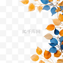 桌子上的树叶图片_蓝色桌子上的橙色秋叶