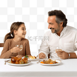 父亲和女儿享受感恩节晚餐