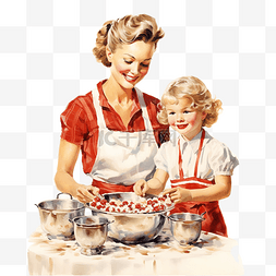 你回家吃饭图片_圣诞节时，妈妈和孩子们一起在厨