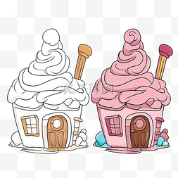 儿童着色书插画带棒棒糖的蛋糕屋