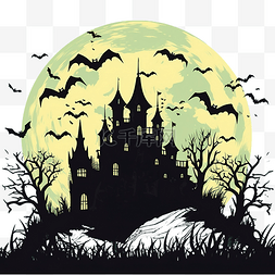 月亮上的房子图片_快乐的万圣节插图与闹鬼的城堡