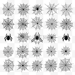 蜘蛛网和蜘蛛万圣节黑色剪影套装