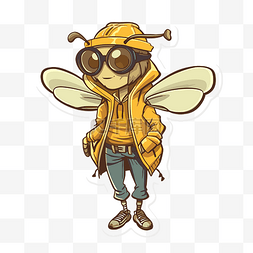 戴着眼镜和夹克剪贴画的黄色蜜蜂