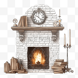 老壁炉与燃烧的木柴