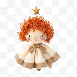 冬天家庭图片_可爱的卷发红发布娃娃用金色尖顶