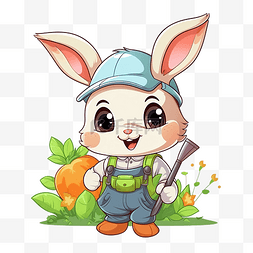 幸福的图片_可爱的兔子角色是拿着胡萝卜的农