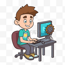 寻找工作图片_功能剪贴画卡通小男孩在电脑上用