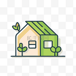 代表有树和绿色屋顶的房子的图标