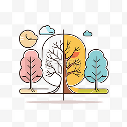 秋季夏季和冬季树木的彩色扁线图
