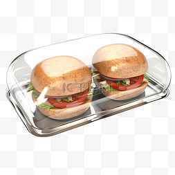3d 汉堡或汉堡三明治玻璃托盘上隔