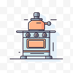 烤箱圖標图片_线条风格烤箱的插图 向量