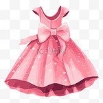 粉色连衣裙剪贴画，一个带有大蝴蝶结卡通的漂亮粉色婴儿连衣裙的插图 向量
