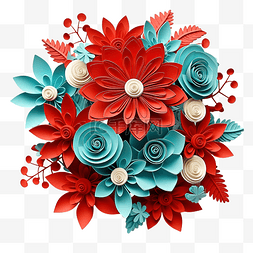手绘花束玫瑰图片_红色和绿松石色的花束
