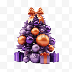 圣诞树配件图片_圣诞树丝带中间紫色彩球内的化妆