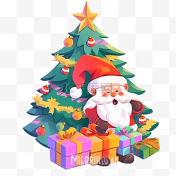 圣诞老人把礼物放在圣诞树下