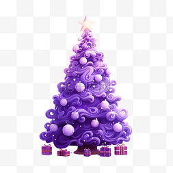 快乐的卡通圣诞树在紫色模糊上庆