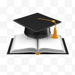 3d 渲染打开的书空与毕业帽子隔离