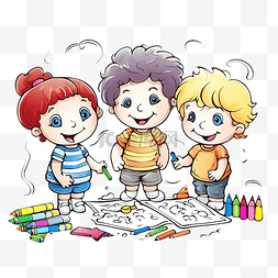 卡通插图画图片_小孩子用蜡笔画有趣的图画