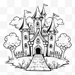 城堡儿童图片_儿童涂色书插画万圣节小城堡
