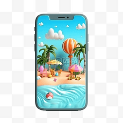 手机主题蓝色图片_3d 最小夏季主题海滩主题度假时间