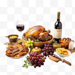 炒鸭烤鸭图片_感恩节节日装饰的餐桌，配有烤鸭