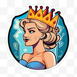 皇冠标志图片_卡通女人与皇冠标志贴纸与黑色背