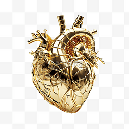 医疗人工智能图片_黄金制成的人类心脏解剖模型形状