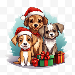 圣诞节时带着礼物的卡通狗动物人