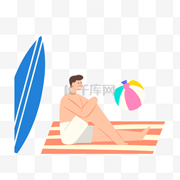 沙滩度假插画图片_沙滩上晒太阳的男人