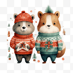 松鼠和熊图片_圣诞快乐庆祝熊和松鼠与丑陋的毛