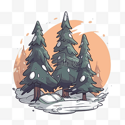 松树剪图片_冬季森林松树剪贴画的插图 向量