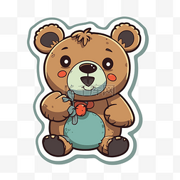 棕色泰迪熊图片_蓝色背景上的小棕色泰迪熊贴纸 