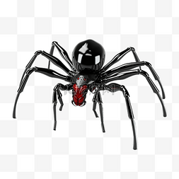 三维黑色光泽有毒蜘蛛，红眼睛和